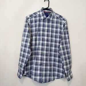 Egara Button Down Shirt Mens M Blue Plaid NEW Non-Iron Stretch Dress Shirt
